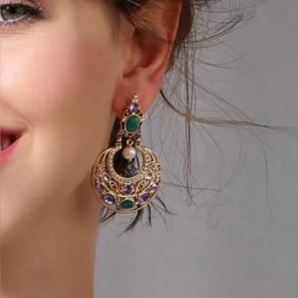 NWOT❤️Mata Hari Emerald & Pearl Crystal Wedding Earrings